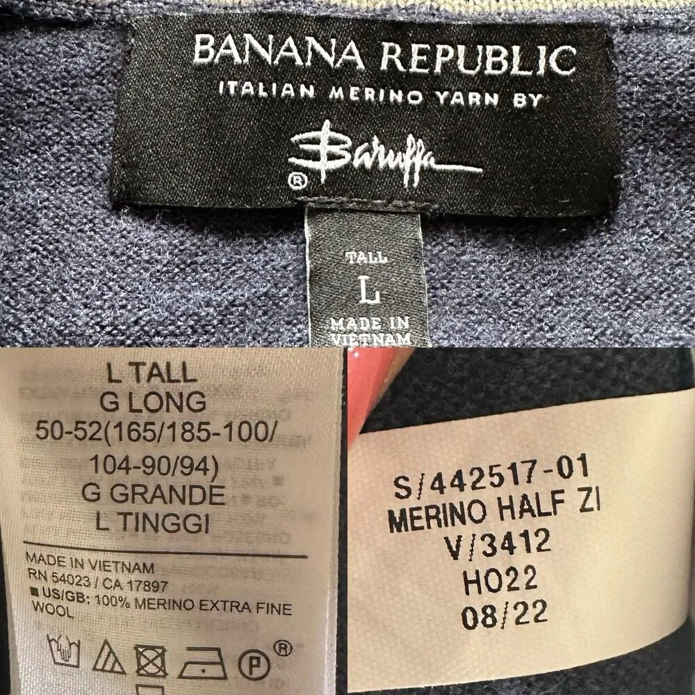 Banana Republic Italian Merino Wool Quarter Zip Sweater Men L Lake Cabin Weekend